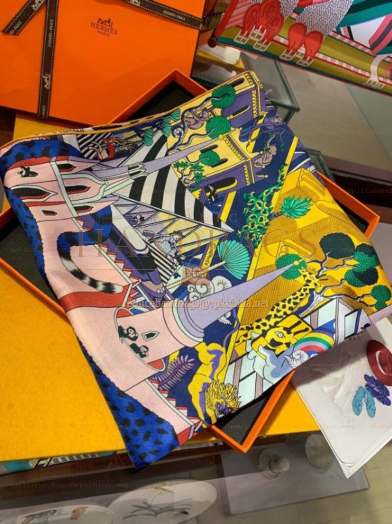 Replica Hermes Blue Jungle Print 90cm Silk Scarf