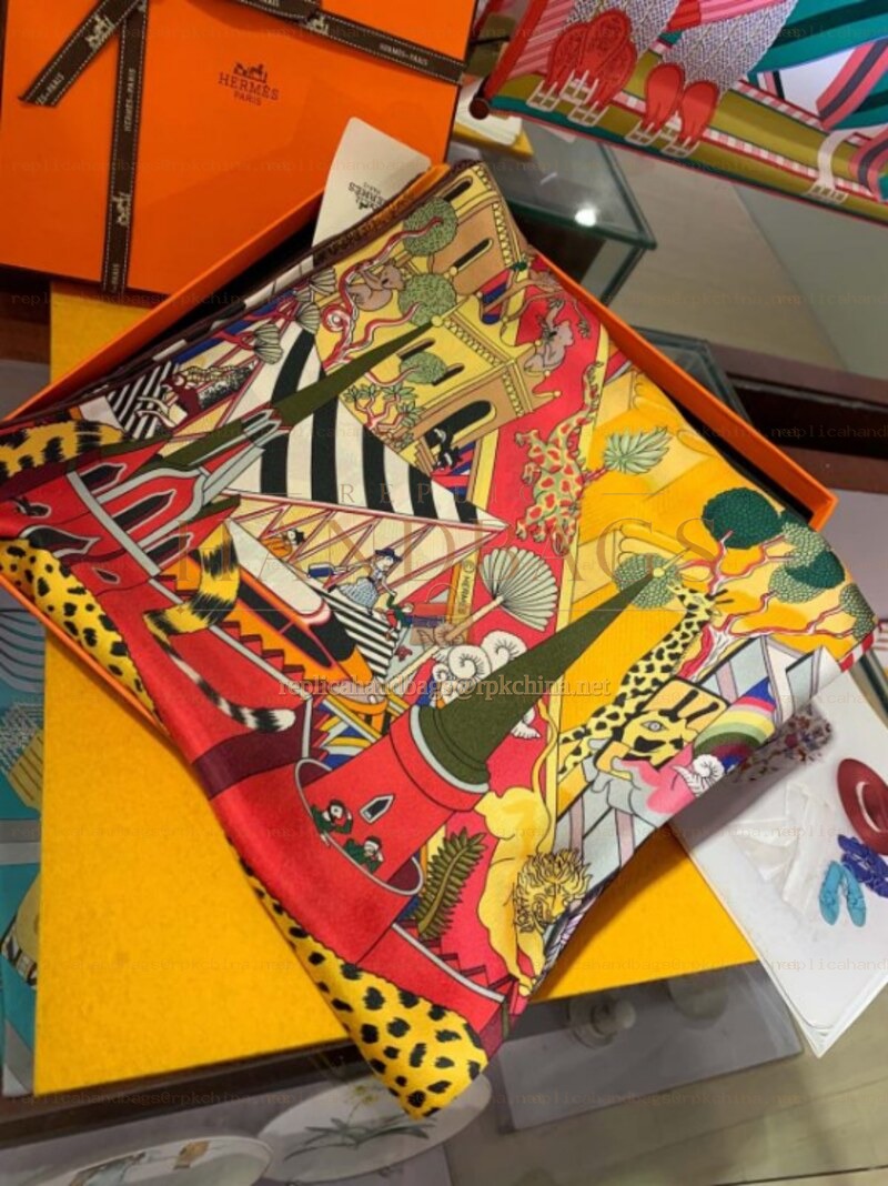 Replica Hermes Red Jungle Print 90cm Silk Scarf