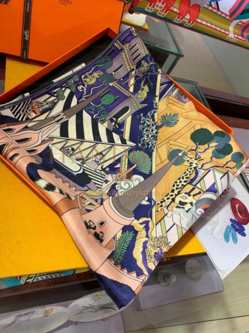 Replica Hermes Navy Jungle Print 90cm Silk Scarf