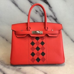 Replica Hermes Red Black Diamond Print Birkin 30 Bag