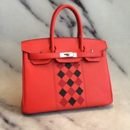 Replica Hermes Red Black Diamond Print Birkin 30 Bag