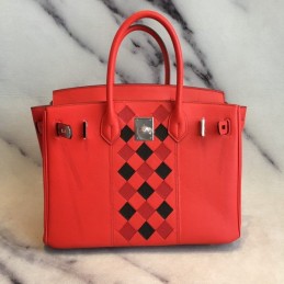 Replica Hermes Red Black Diamond Print Birkin 30 Bag