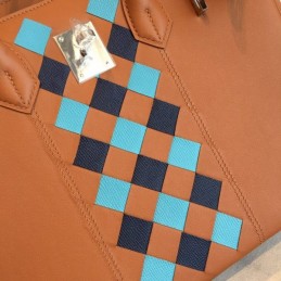 Replica Hermes Tan Blue Diamond Print Birkin 30 Bag