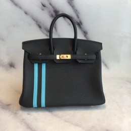 Replica Hermes Black Blue Stripe Birkin 30 Bag