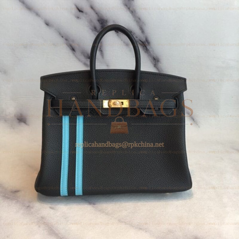Replica Hermes Black Blue Stripe Birkin 30 Bag