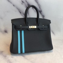 Replica Hermes Black Blue Stripe Birkin 30 Bag