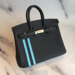 Replica Hermes Black Blue Stripe Birkin 30 Bag