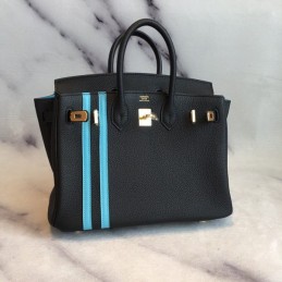 Replica Hermes Black Blue Stripe Birkin 30 Bag