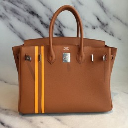 Replica Hermes Tan Yellow Stripe Birkin 30 Bag