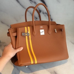 Replica Hermes Tan Yellow Stripe Birkin 30 Bag