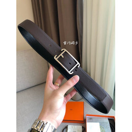 Hermes replica Black and Brown Reversible Society Buckle Leather Belt