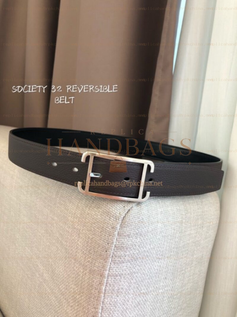 Hermes replica Black and Brown Reversible Society Buckle Leather Belt