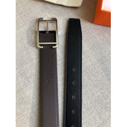 Hermes replica Black and Brown Reversible Society Buckle Leather Belt