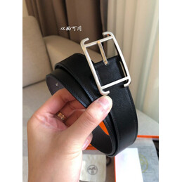 Hermes replica Black and Brown Reversible Society Buckle Leather Belt