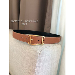 Hermes replica Tan and Black Reversible Society Buckle Leather Belt