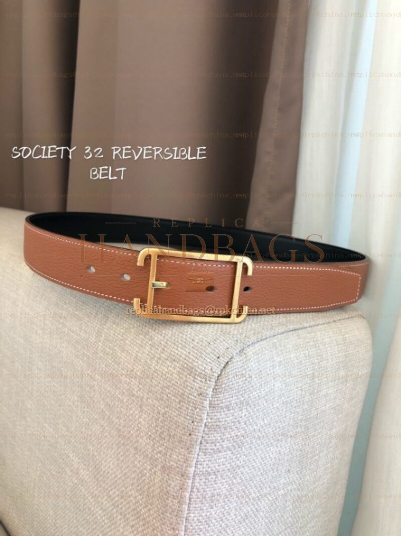 Hermes replica Tan and Black Reversible Society Buckle Leather Belt