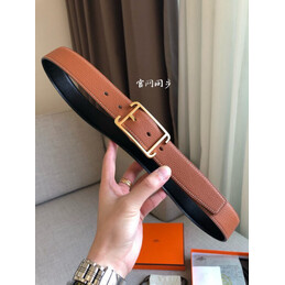 Hermes replica Tan and Black Reversible Society Buckle Leather Belt