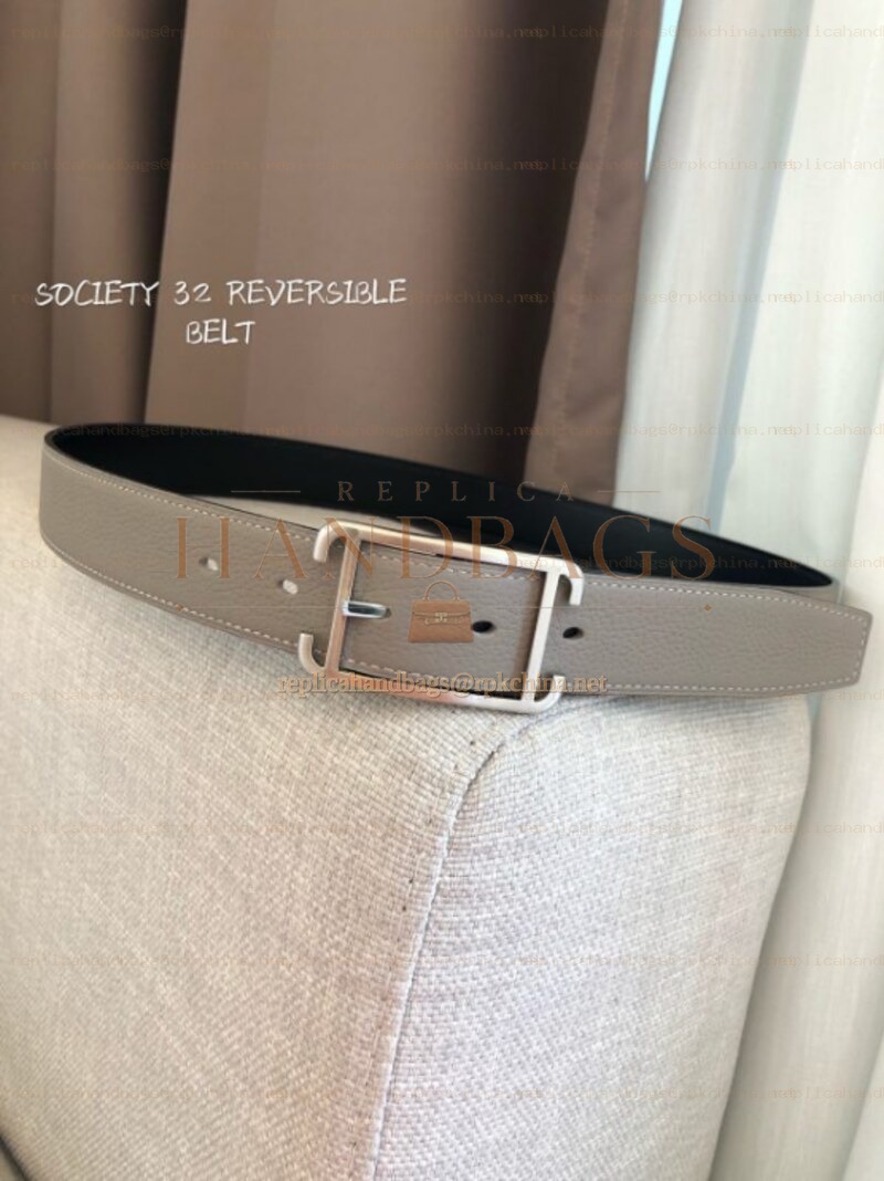 Hermes replica Taupe and Black Reversible Society Buckle Leather Belt