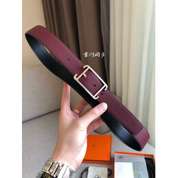 Hermes replica Burgundy and Black Reversible Society Buckle Leather Belt