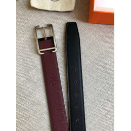 Hermes replica Burgundy and Black Reversible Society Buckle Leather Belt