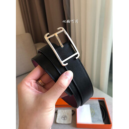 Hermes replica Burgundy and Black Reversible Society Buckle Leather Belt