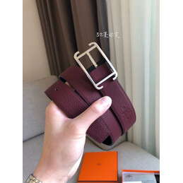 Hermes replica Burgundy and Black Reversible Society Buckle Leather Belt