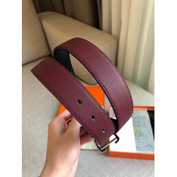 Hermes replica Burgundy and Black Reversible Society Buckle Leather Belt
