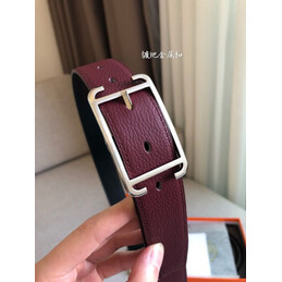 Hermes replica Burgundy and Black Reversible Society Buckle Leather Belt