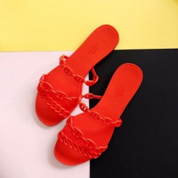 Replica Hermes Red Chain Strap Flat Sandal