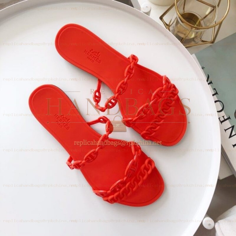 Replica Hermes Red Chain Strap Flat Sandal