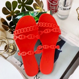 Replica Hermes Red Chain Strap Flat Sandal