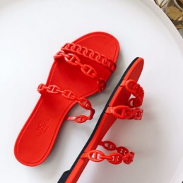 Replica Hermes Red Chain Strap Flat Sandal
