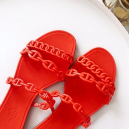 Replica Hermes Red Chain Strap Flat Sandal