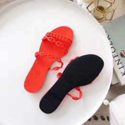 Replica Hermes Red Chain Strap Flat Sandal