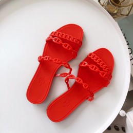 Replica Hermes Red Chain Strap Flat Sandal