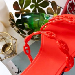 Replica Hermes Red Chain Strap Flat Sandal
