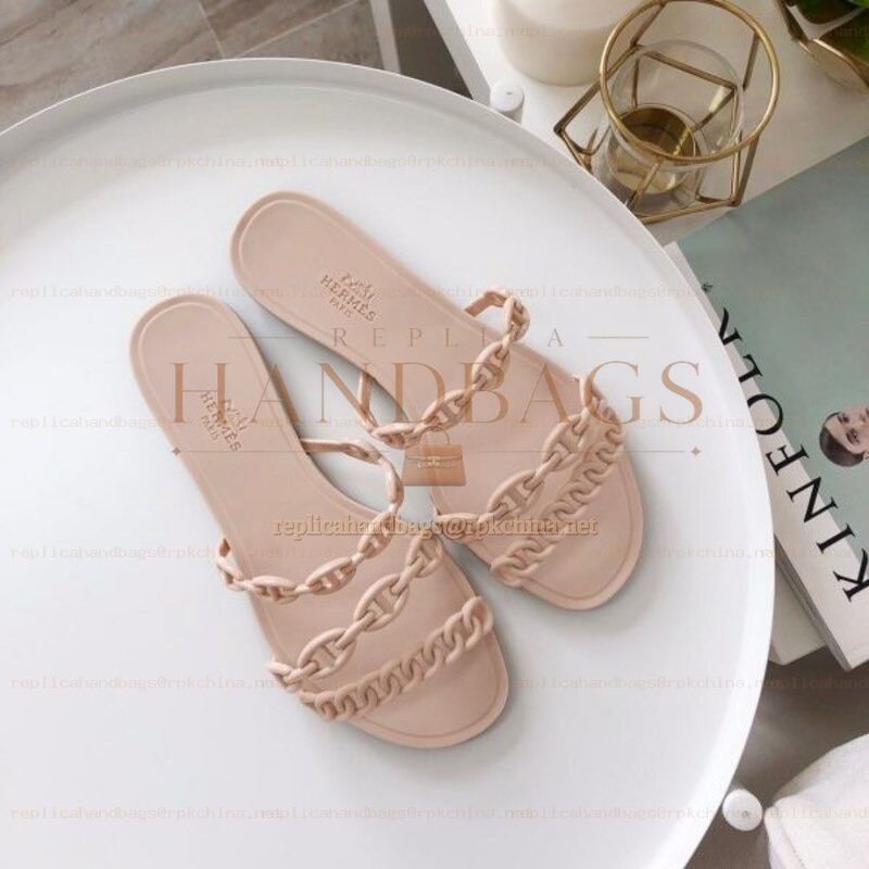 Replica Hermes Beige Chain Strap Flat Sandal