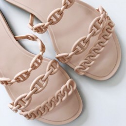 Replica Hermes Beige Chain Strap Flat Sandal