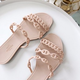 Replica Hermes Beige Chain Strap Flat Sandal