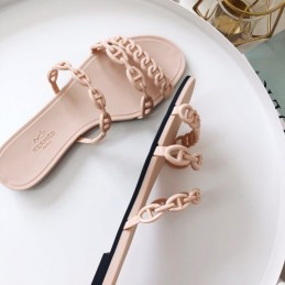 Replica Hermes Beige Chain Strap Flat Sandal