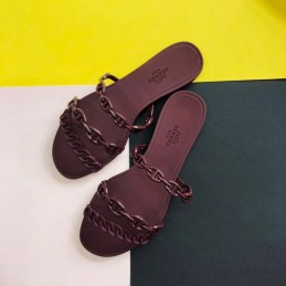 Replica Hermes Burgundy Chain Strap Flat Sandal