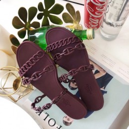 Replica Hermes Burgundy Chain Strap Flat Sandal