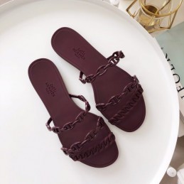 Replica Hermes Burgundy Chain Strap Flat Sandal