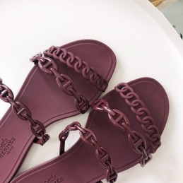 Replica Hermes Burgundy Chain Strap Flat Sandal