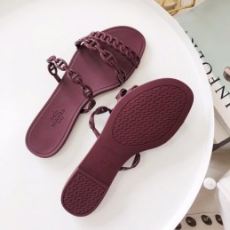 Replica Hermes Burgundy Chain Strap Flat Sandal