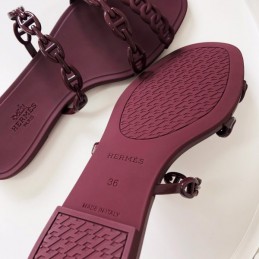 Replica Hermes Burgundy Chain Strap Flat Sandal