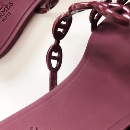 Replica Hermes Burgundy Chain Strap Flat Sandal