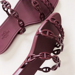 Replica Hermes Burgundy Chain Strap Flat Sandal