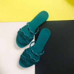 Replica Hermes Teal Chain Strap Flat Sandal