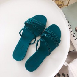 Replica Hermes Teal Chain Strap Flat Sandal